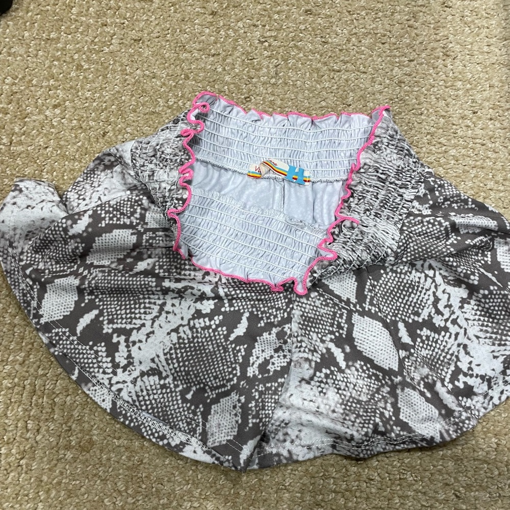 Gray Snake Print Skirt with Pink Trim